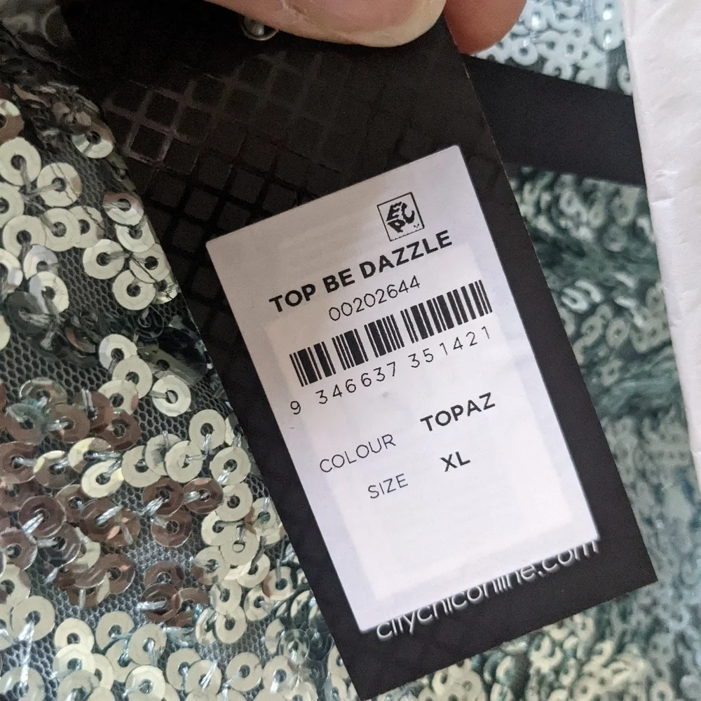 CITY Chic Blue Topaz Sequin Top 22 Maximalist Dopamine Dressing Party